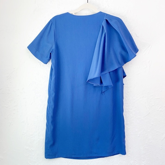 Crosby by Mollie Burch Jeni Ruffle Accent Sleeve Shift Dress Blue Sz M - Picture 3 of 10